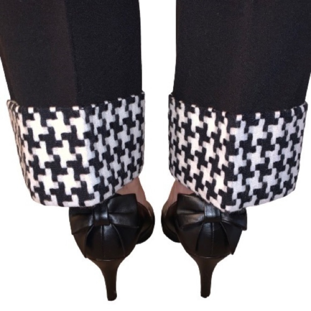 Spiegel black cropped pants black & white houndstooth Cuff 6 NWOT new - Picture 6 of 11
